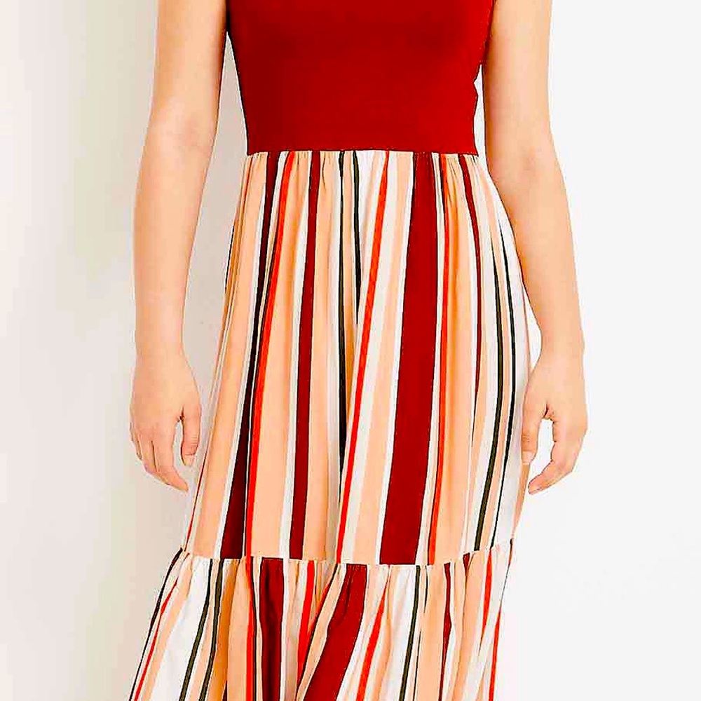 NWT L Striped Maxi Dress. Burgundy, pink, white stripes and more!